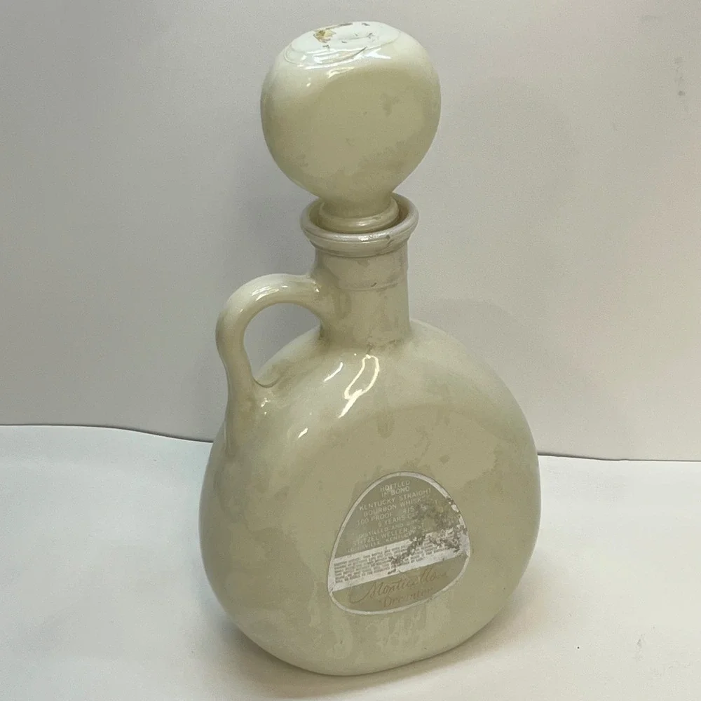 Vtg Stitzel-Weller Monticello Milk Glass Decanter 1849 Stopper Bourbon Bottle‎